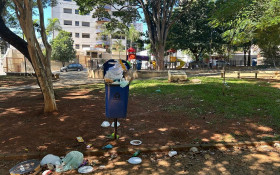 Lixo acumulado h&aacute; dias em pra&ccedil;a na rua dos Alecrins, no Cambu&iacute;, preocupa moradores
