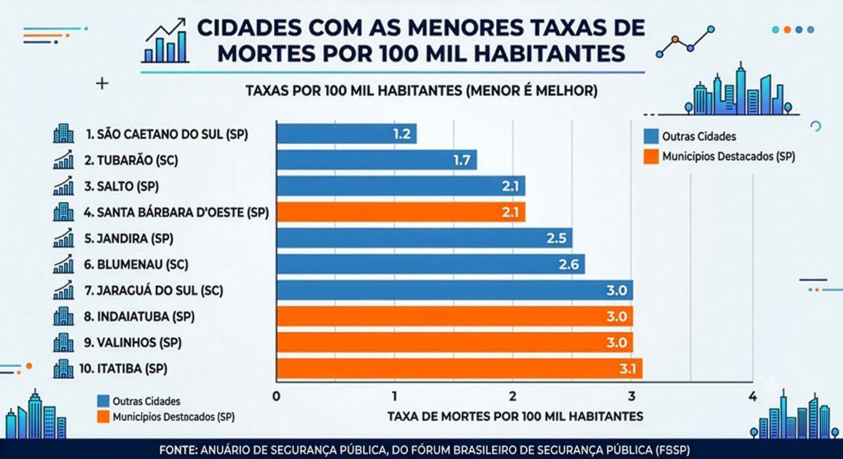 Quatro cidades da RMC est&atilde;o entre as mais seguras do Brasil
