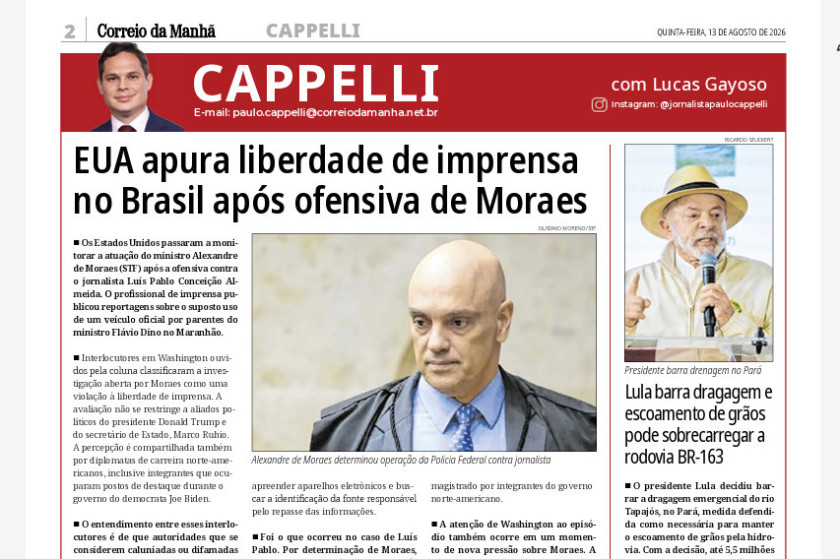 Financial Times confirma ofensiva de Trump a Moraes antecipada pelo Correio da Manh&atilde;