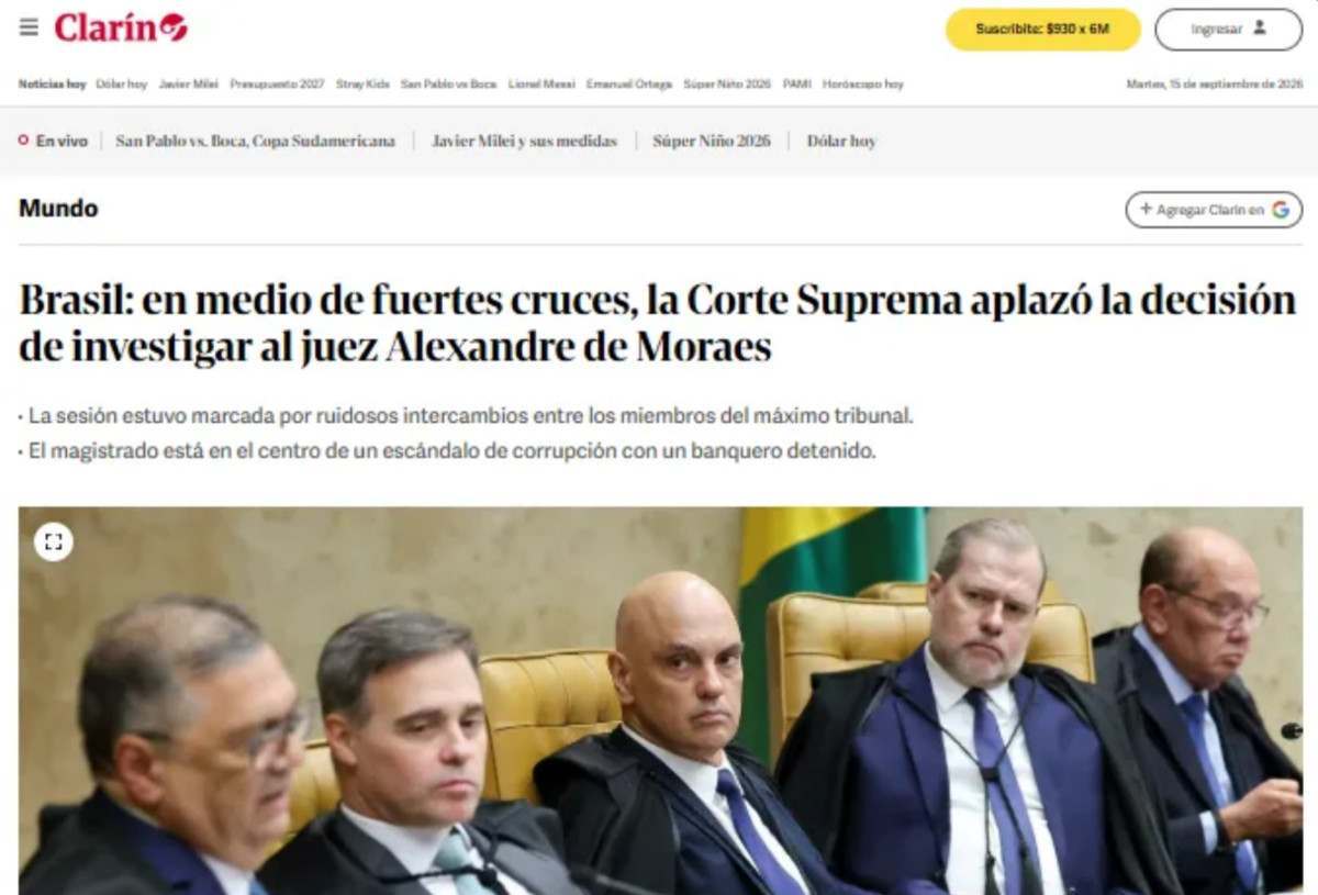 Imprensa internacional repercute sess&atilde;o do STF sobre Moraes: "Crise"