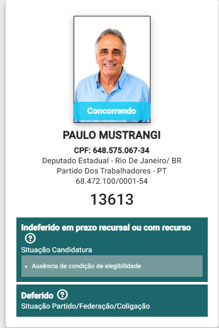 TRE‑RJ indefere candidatura de Paulo Mustrangi (PT)