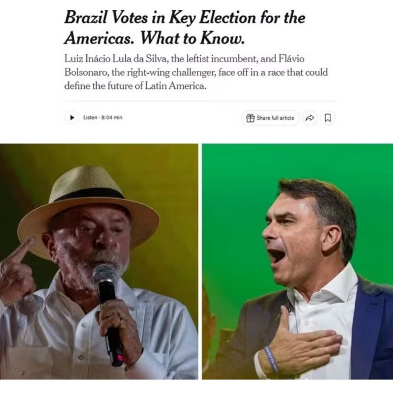 Elei&ccedil;&atilde;o no Brasil "vai definir futuro da Am&eacute;rica Latina", diz o jornal The New York Times