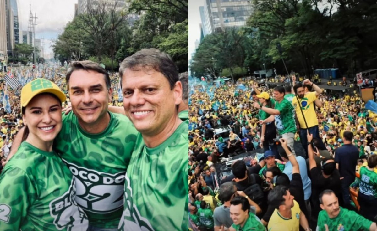Fl&aacute;vio participa de ato na Paulista e diz Jair Bolsonaro vai 'colocar faixa presidencial no filho'