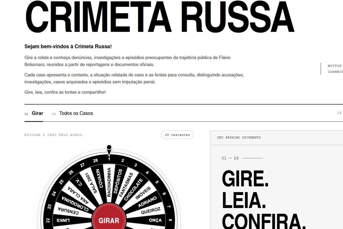 Site com roleta de 28 crimes atribu&iacute;dos a Fl&aacute;vio Bolsonaro surge na reta final do segundo turno