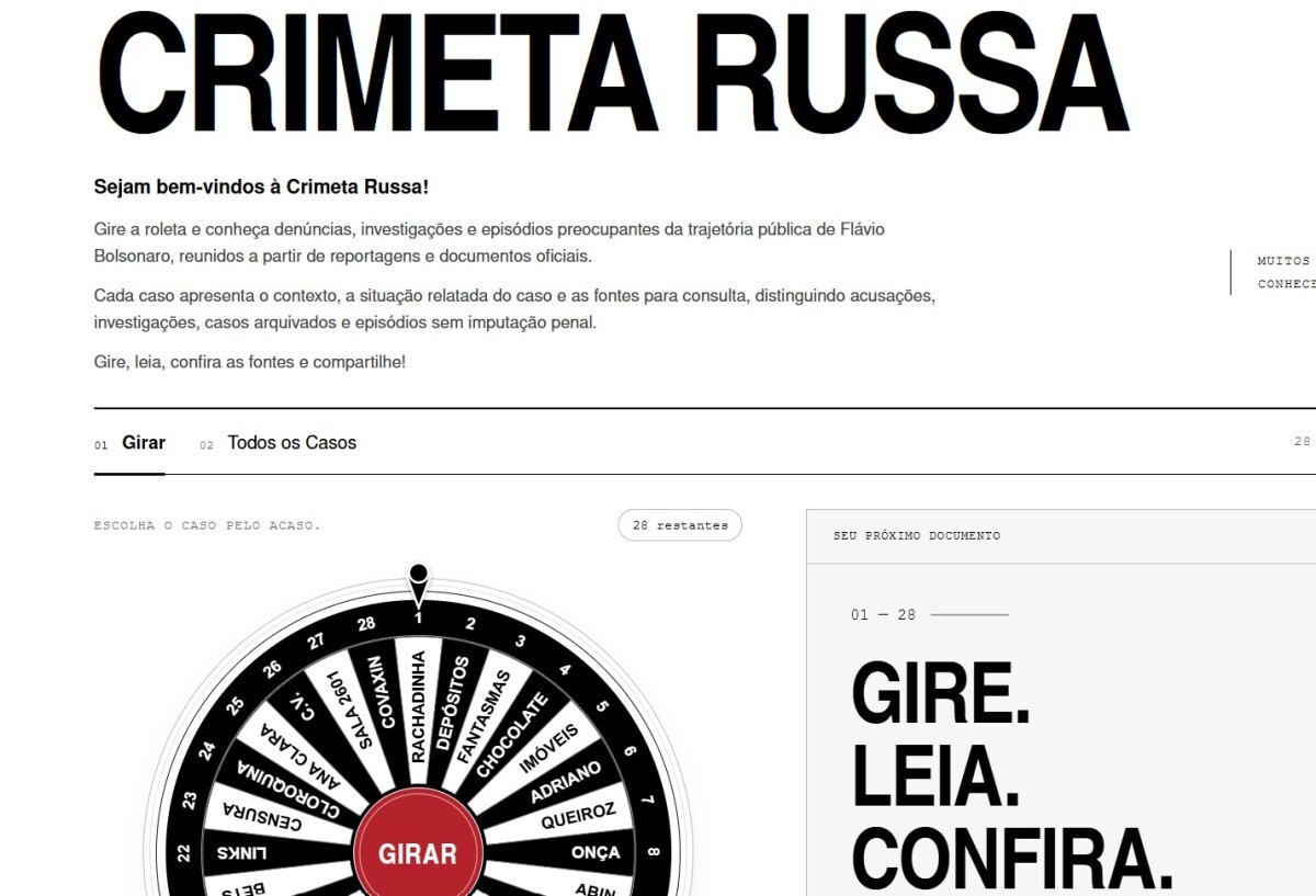 Site com roleta de 28 crimes atribu&iacute;dos a Fl&aacute;vio Bolsonaro surge na reta final do segundo turno